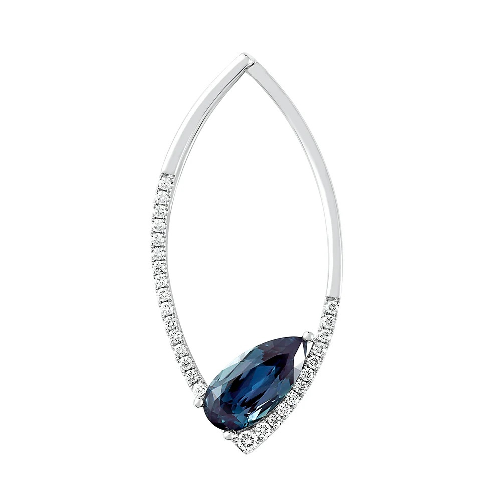 14 Karat White Gold Laboratory Grown Alexandrite and Laboratory Grown Diamond Pendant