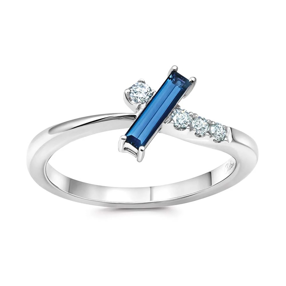 14 Karat White Gold Laboratory Grown Alexandrite and Laboratory Grown Diamond Ring