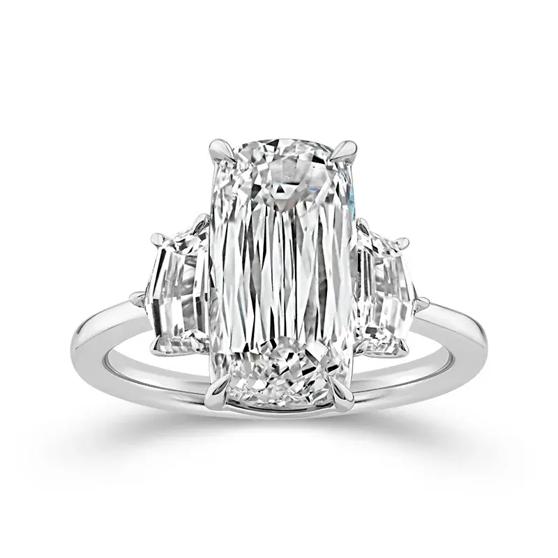14 Karat White Gold Laboratory Grown Elongated Cushion Cut Diamond Engagement Ring