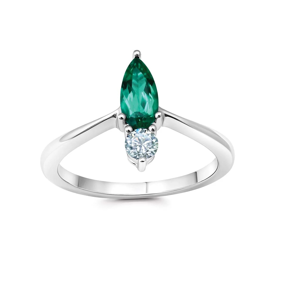 14 Karat White Gold Laboratory Grown Emerald and Laboratory Grown Diamond Ring