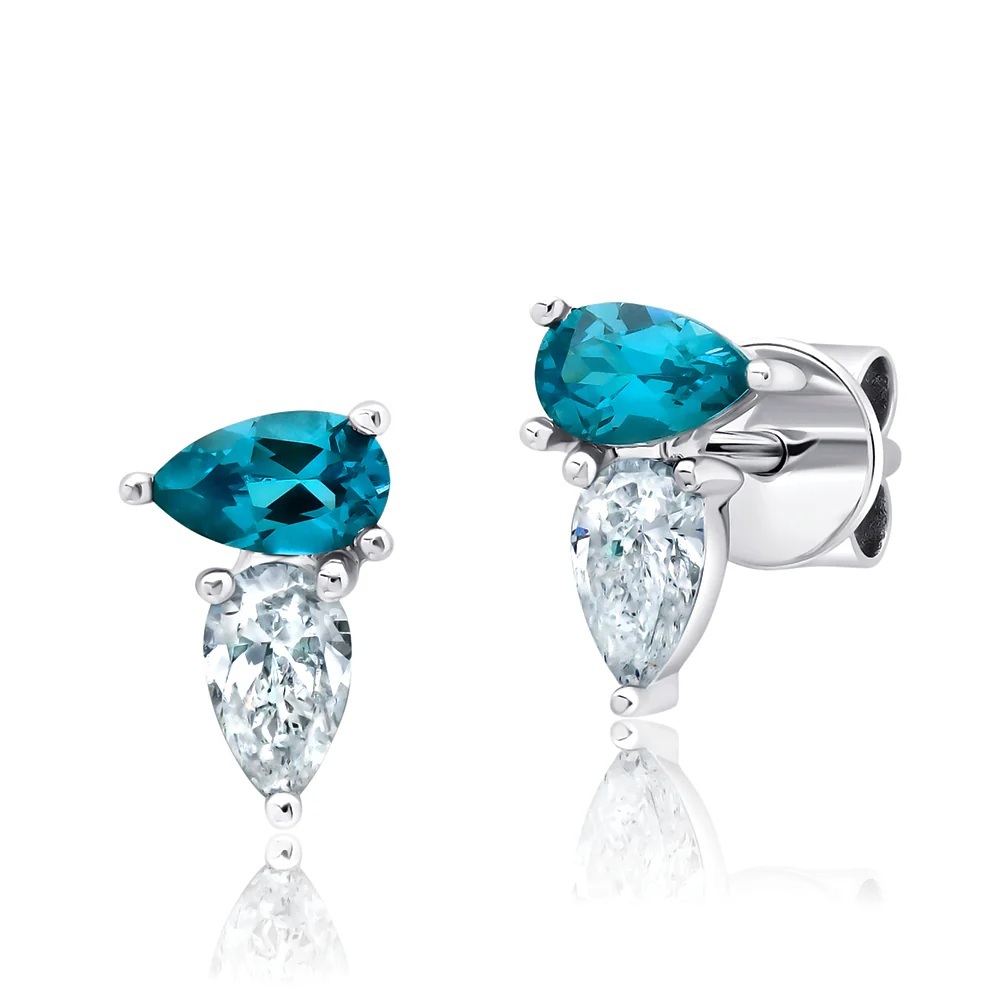 14 Karat White Gold Laboratory Grown Paraiba Spinel and Laboratory Grown Diamond Earrings