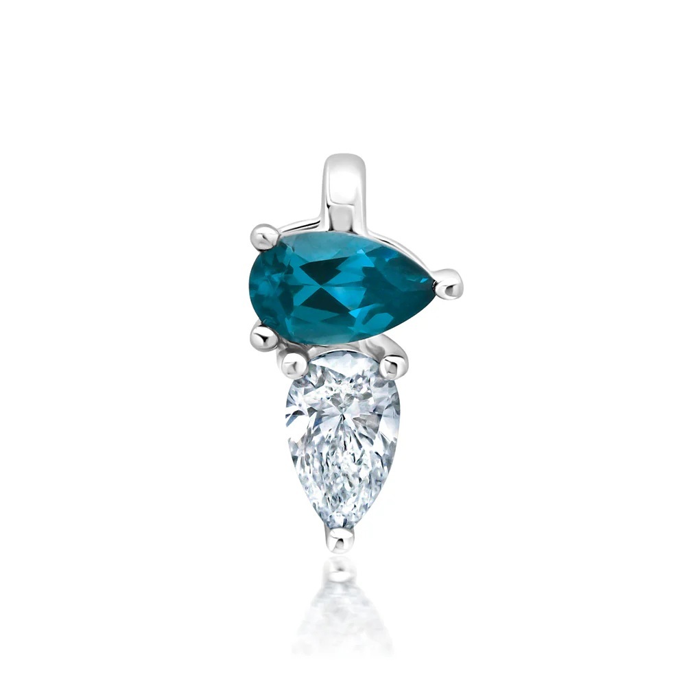 14 Karat White Gold Laboratory Grown Paraiba Spinel and Laboratory Grown Diamond Pendant