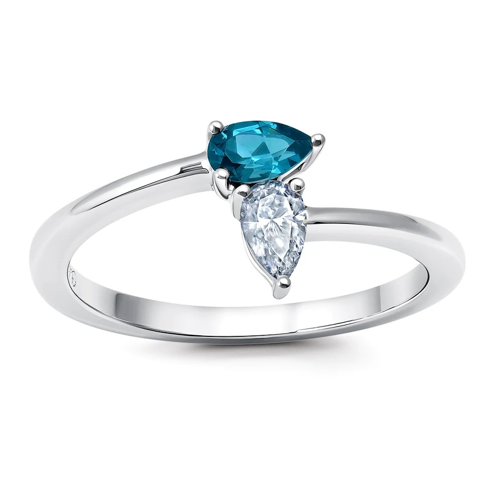 14 Karat White Gold Laboratory Grown Paraiba Spinel and Laboratory Grown Diamond Ring