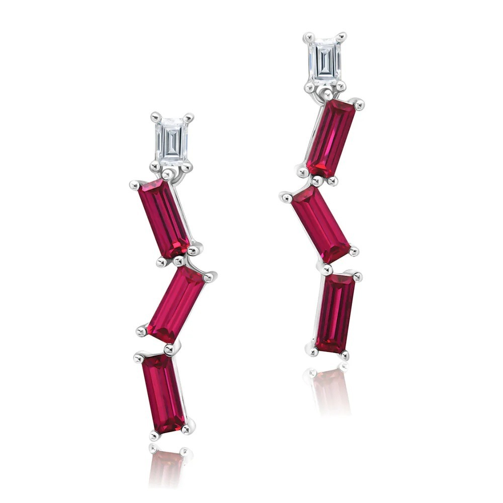 14 Karat White Gold Laboratory Grown Ruby and Laboratory Grown Diamond Earrings