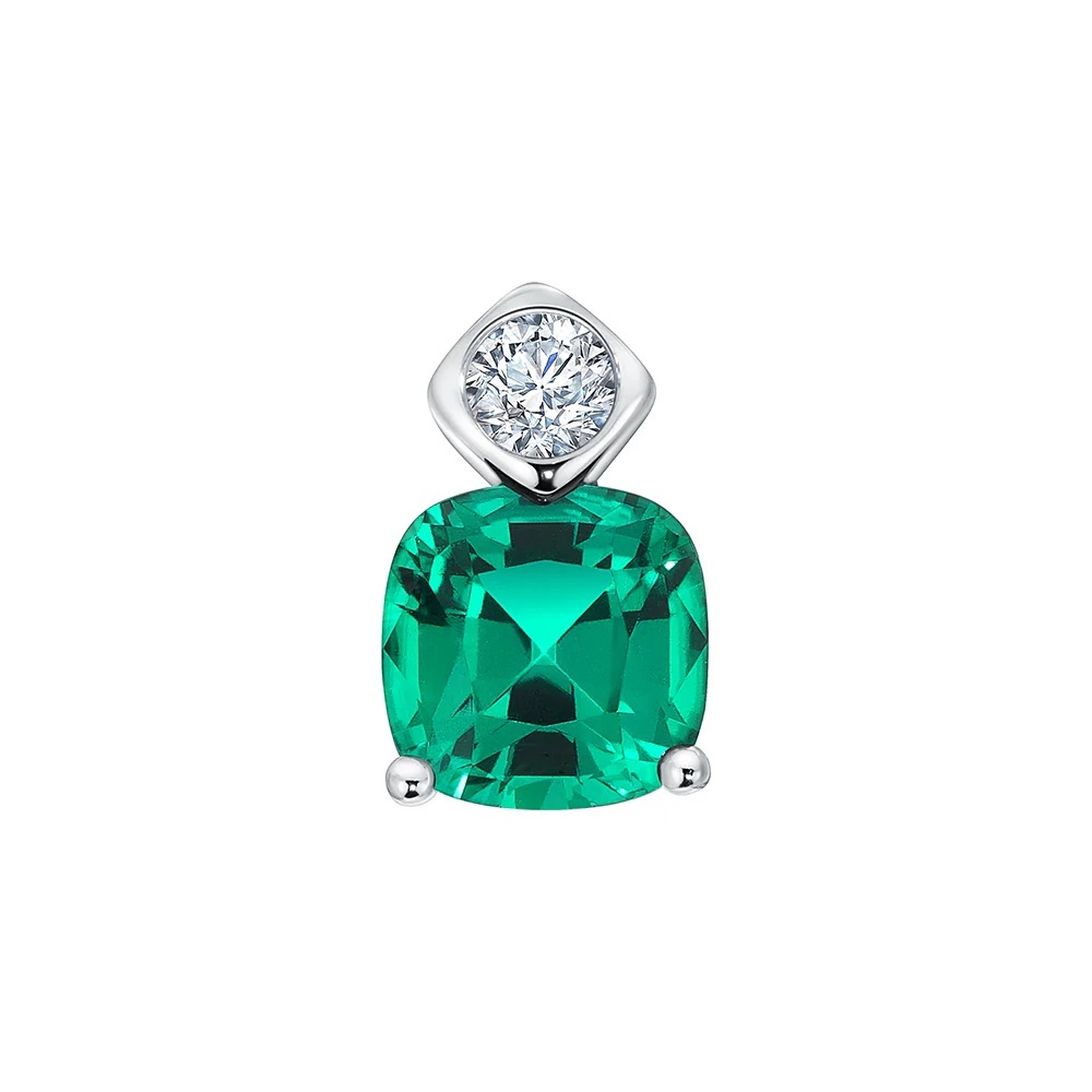 14 Karat White Gold Pendant with Chatham Laboratory Grown Emerald and Laboratory Grown Diamonds