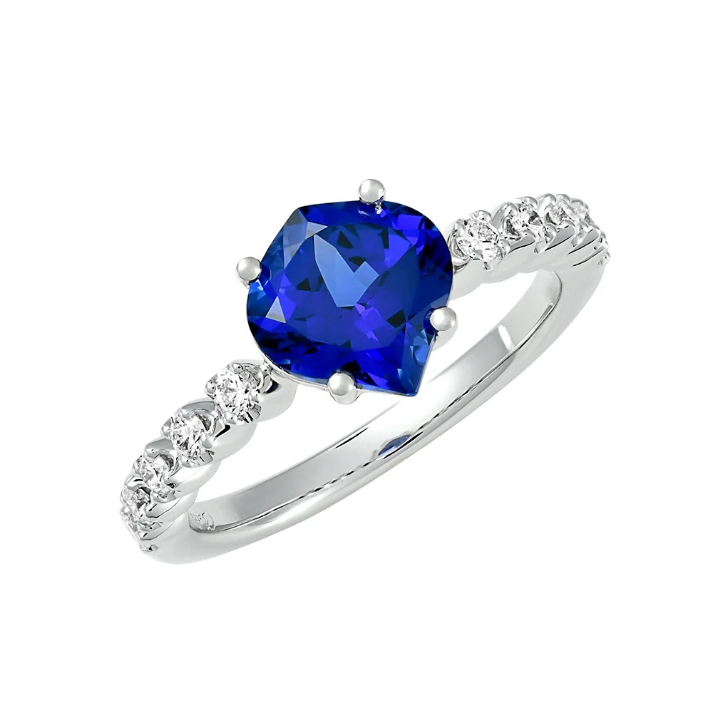 14 Karat White Gold Ring with Chatham Laboratory Grown Blue Sapphire and Laboratory Grown Diamonds