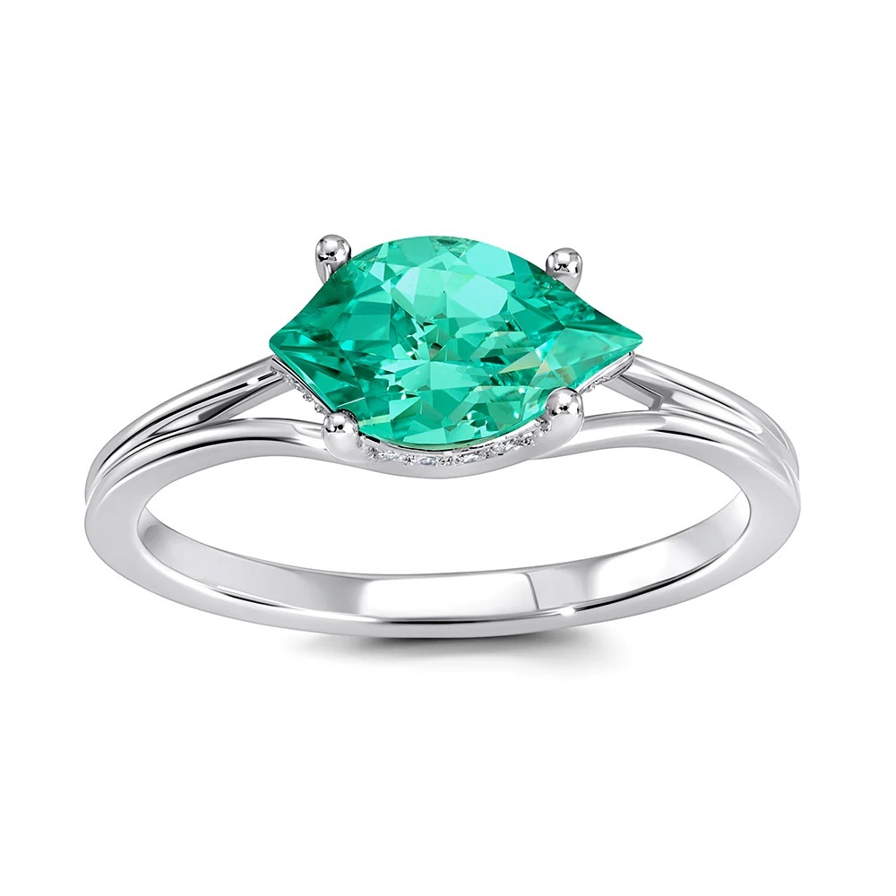 14 Karat White Gold Ring with Chatham Laboratory Grown Chrysoberyl and Laboratory Grown Diamonds