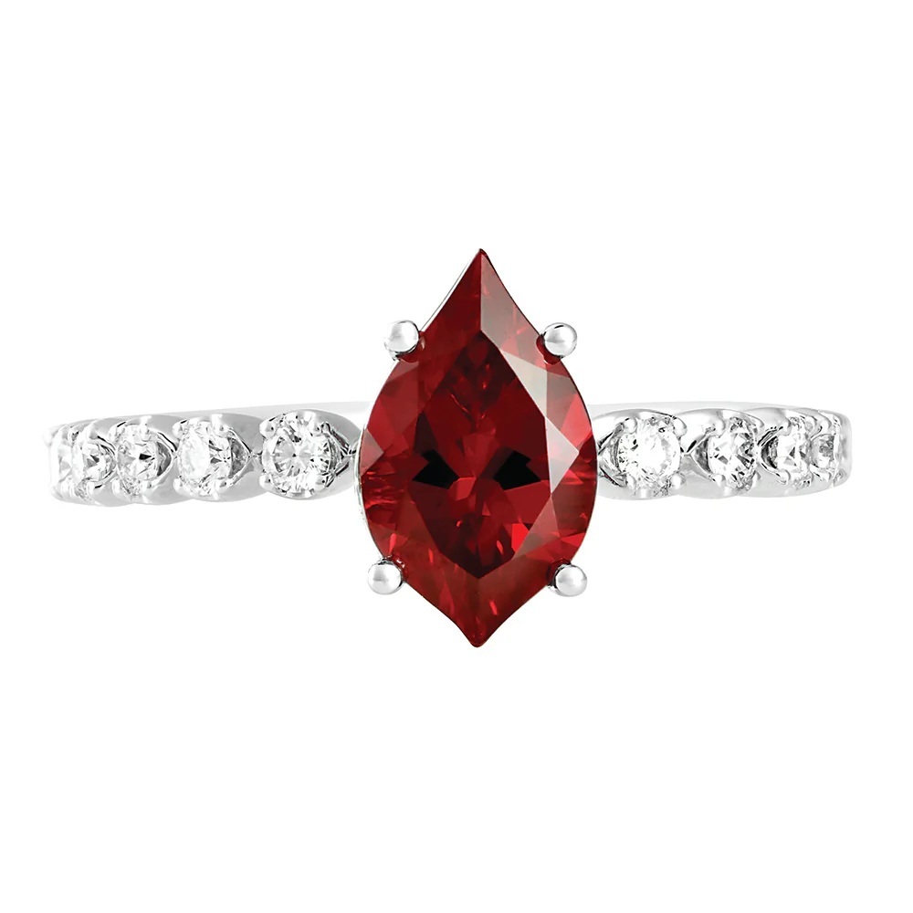 14 Karat White Gold Ring with Chatham Laboratory Grown Ruby and Laboratory Grown Diamonds