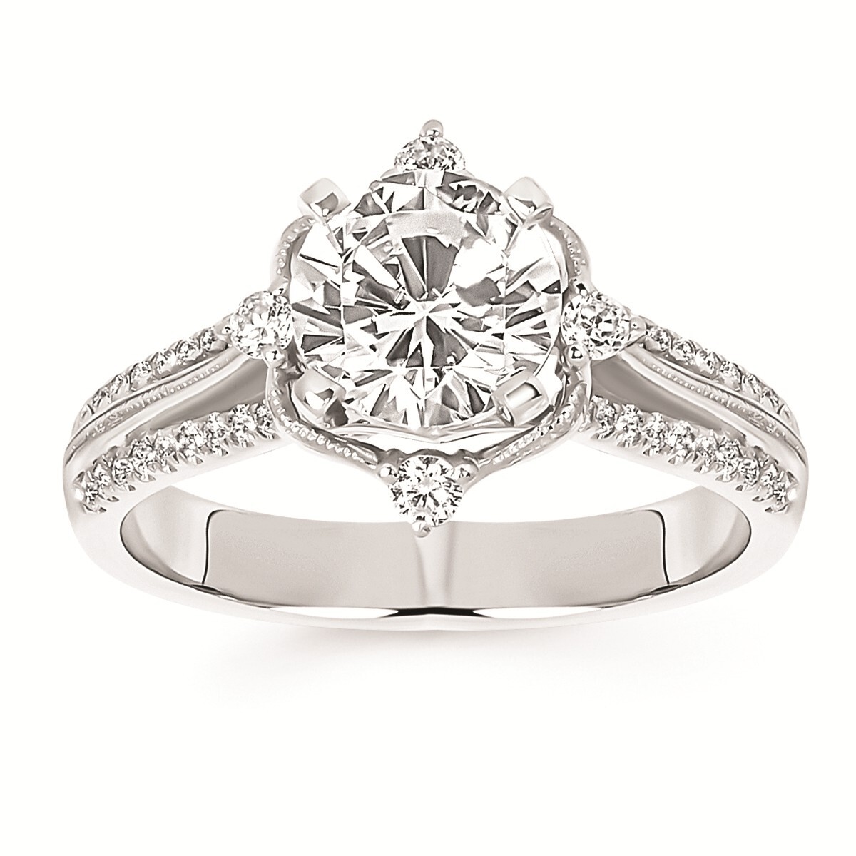 14 Karat White Gold Vintage Style Diamond Semi Mount Engagement Ring
