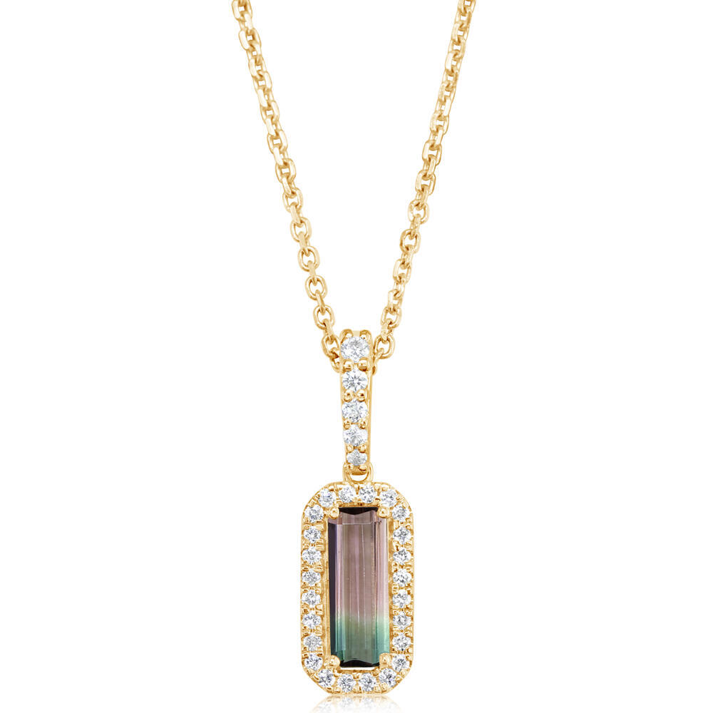 14 Karat Yellow Gold Bi-Color Tourmaline and Diamond Pendant