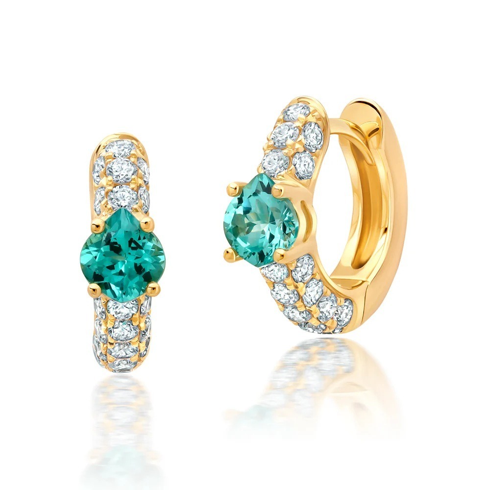 14 Karat Yellow Gold Laboratory Grown Chrysoberyl and Laboratory Grown Diamond Earrings