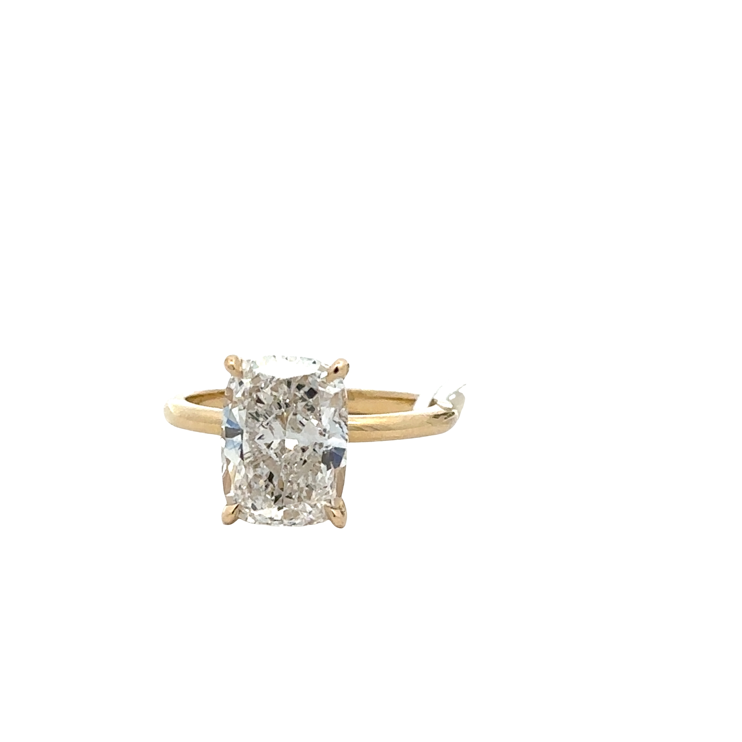 14 Karat Yellow Gold Laboratory Grown Cushion Cut Diamond Solitaire Ring 