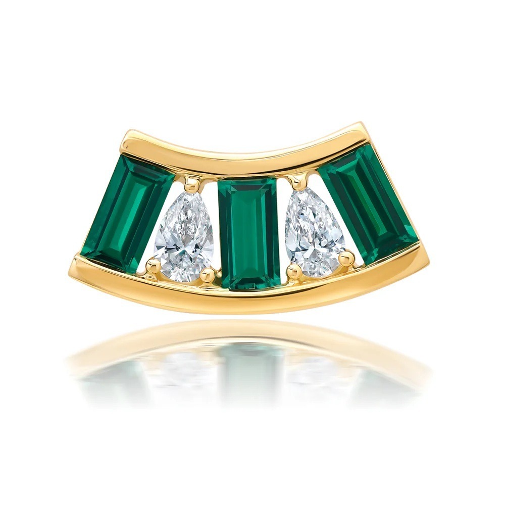 14 Karat Yellow Gold Laboratory Grown Emerald and Laboratory Grown Diamond Pendant