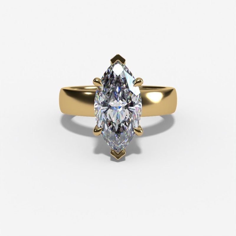 14 Karat Yellow Gold Laboratory Grown Marquise Diamond Ring with Hidden Halo Diamonds