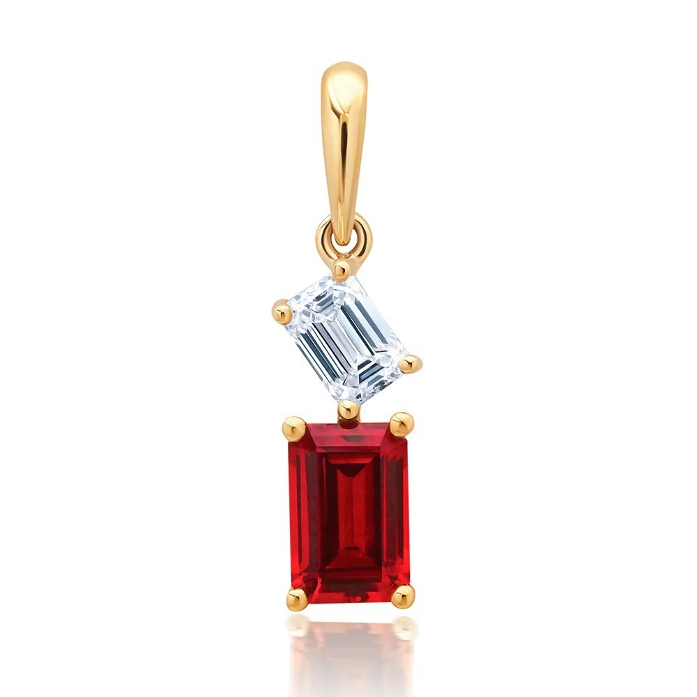 14 Karat Yellow Gold Laboratory Grown Ruby and Laboratory Grown Diamond Pendant