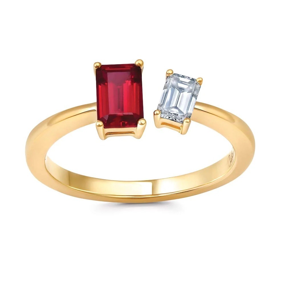 14 Karat Yellow Gold Laboratory Grown Ruby and Laboratory Grown Diamond Ring