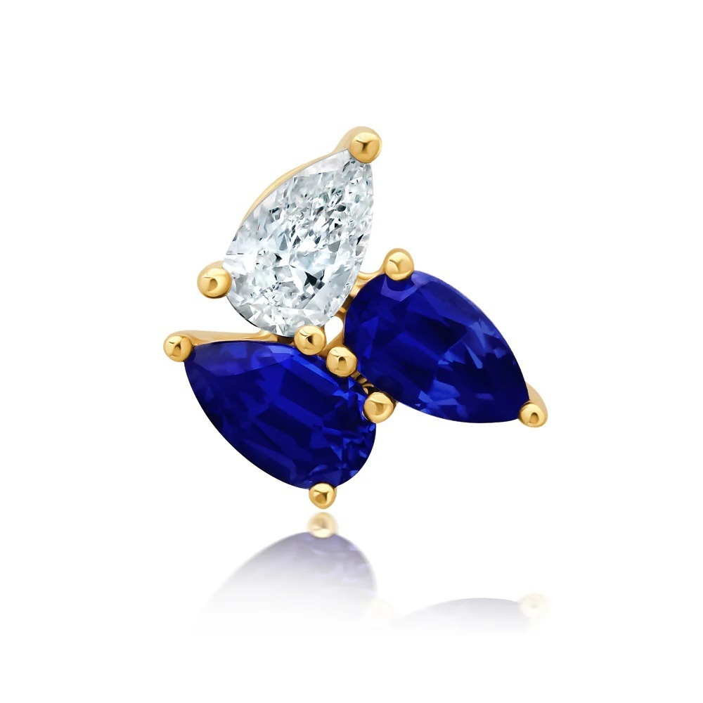 14 Karat Yellow Gold Laboratory Grown Sapphire and Laboratory Grown Diamond Pendant