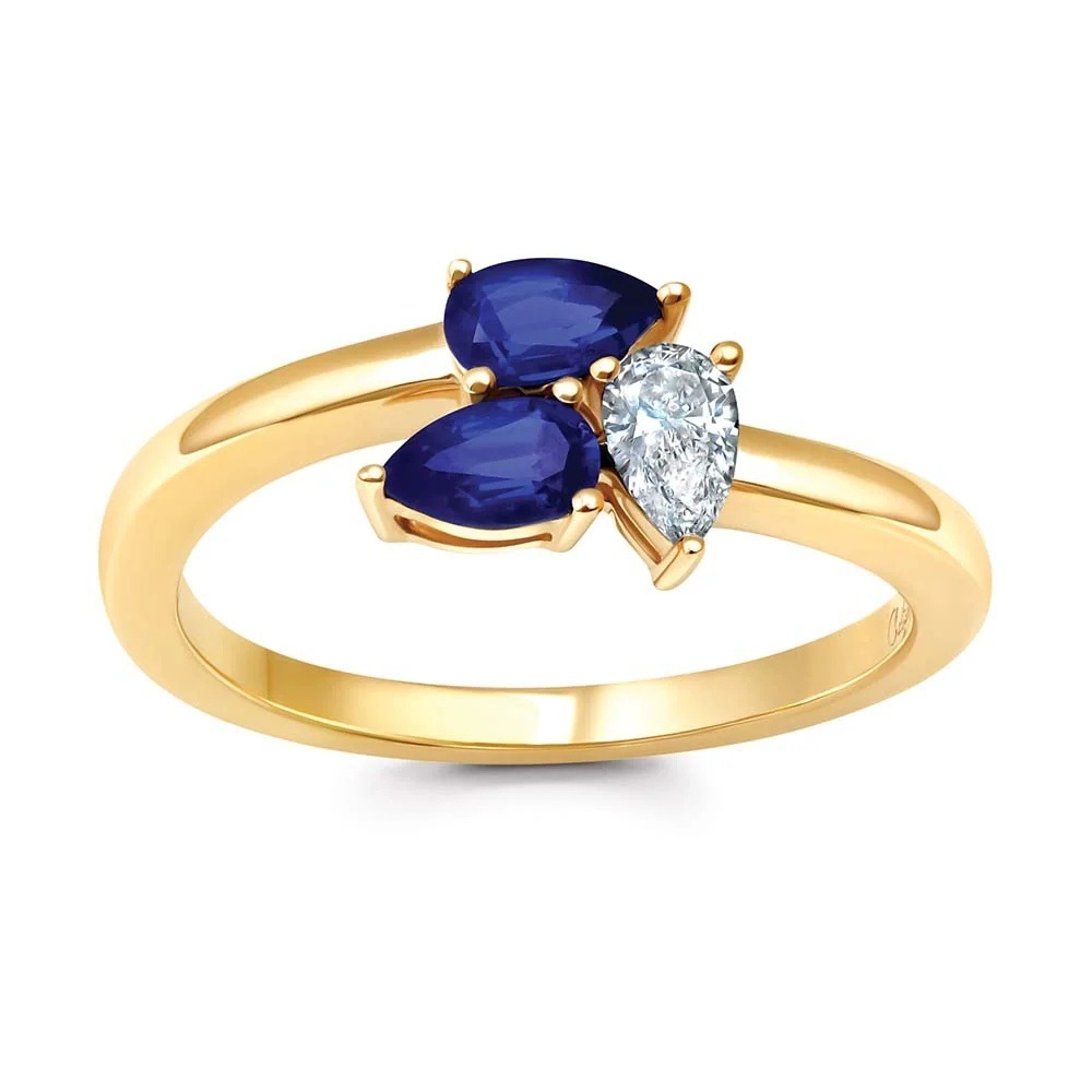 14 Karat Yellow Gold Laboratory Grown Sapphire and Laboratory Grown Diamond Ring