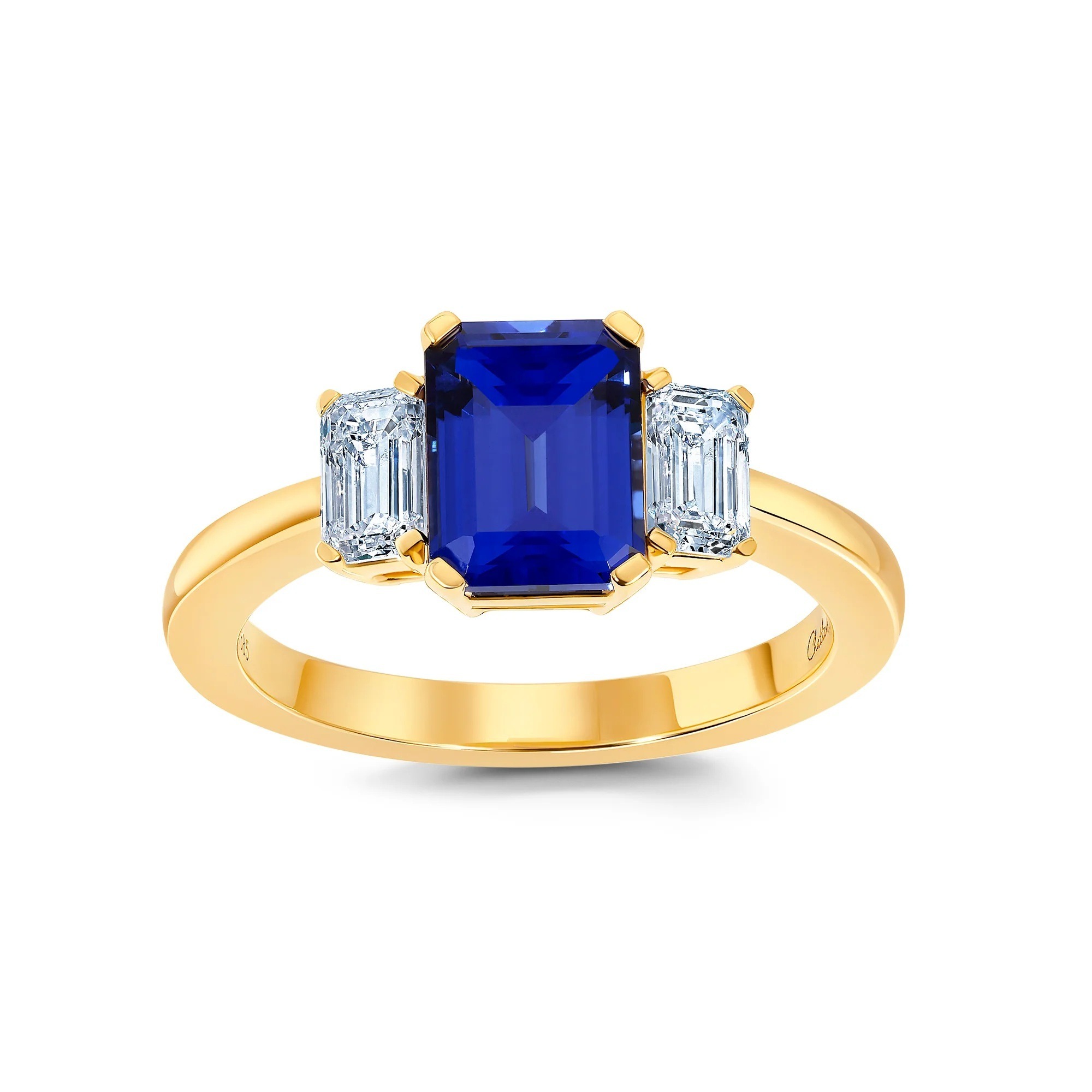 14 Karat Yellow Gold Laboratory Grown Sapphire and Laboratory Grown Diamond Ring