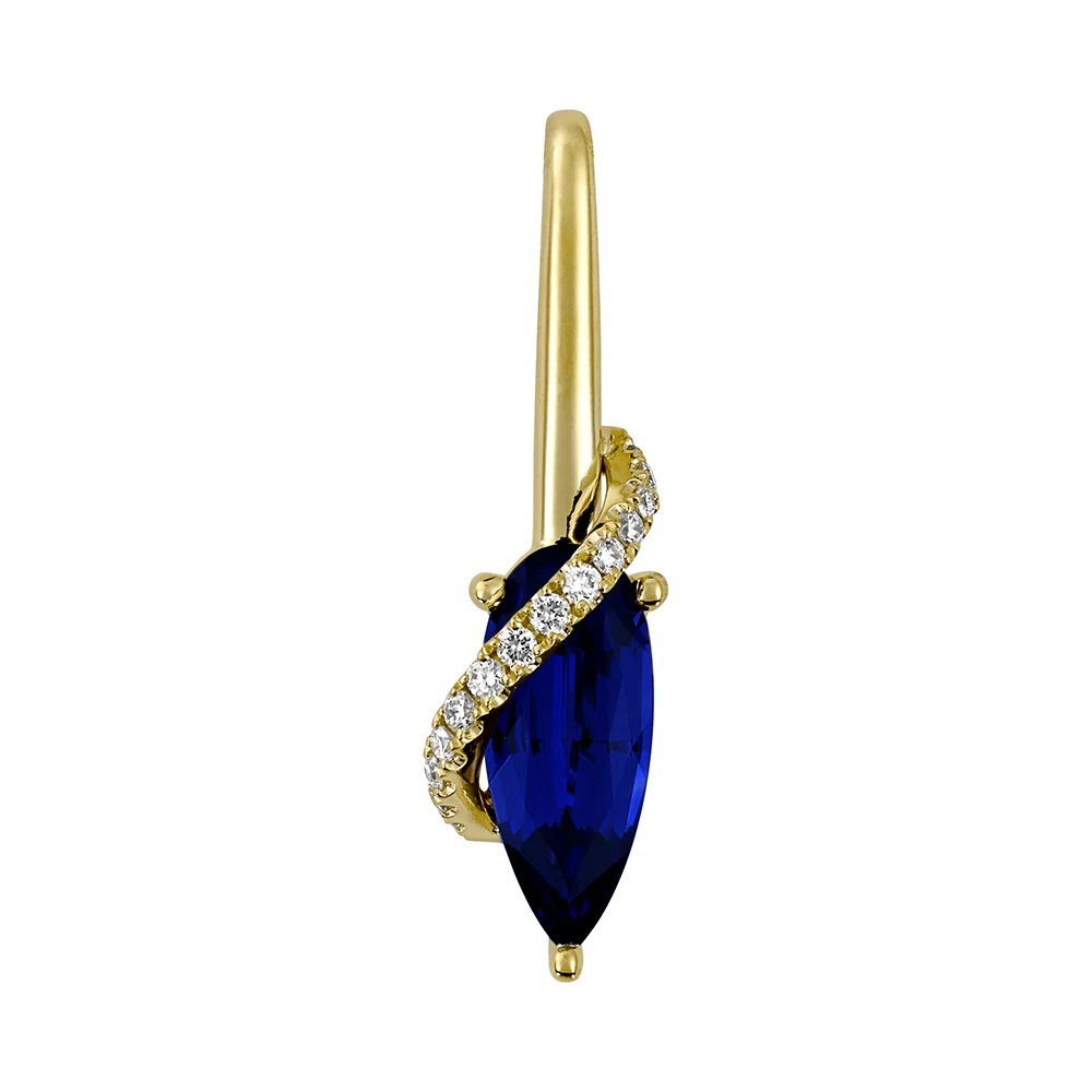 14 Karat Yellow Gold Pendant with Chatham Laboratory Grown Blue Sapphire and Laboratory Grown Diamonds