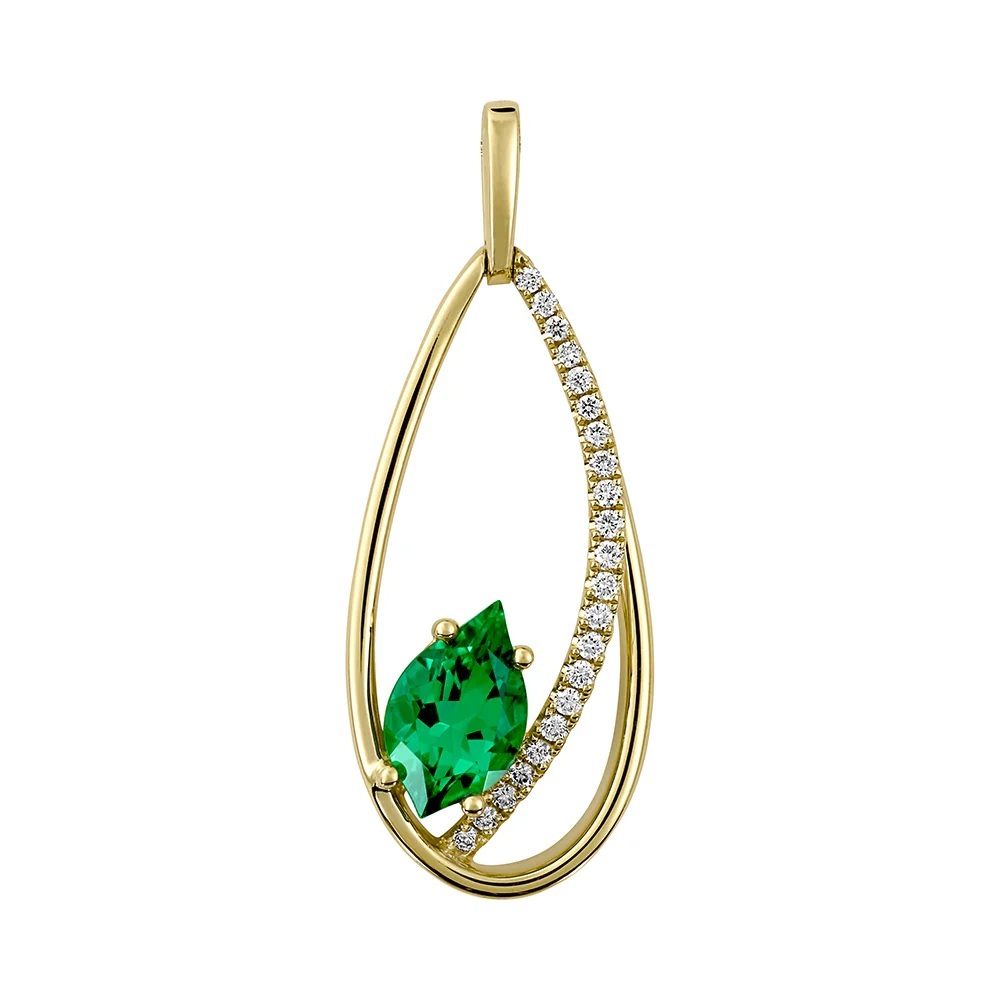 14 Karat Yellow Gold Pendant with Chatham Laboratory Grown Emerald and Laboratory Grown Diamonds