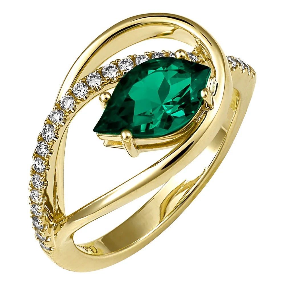 14 Karat Yellow Gold Ring with Chatham Laboratory Grown Emerald and Laboratory Grown Diamonds