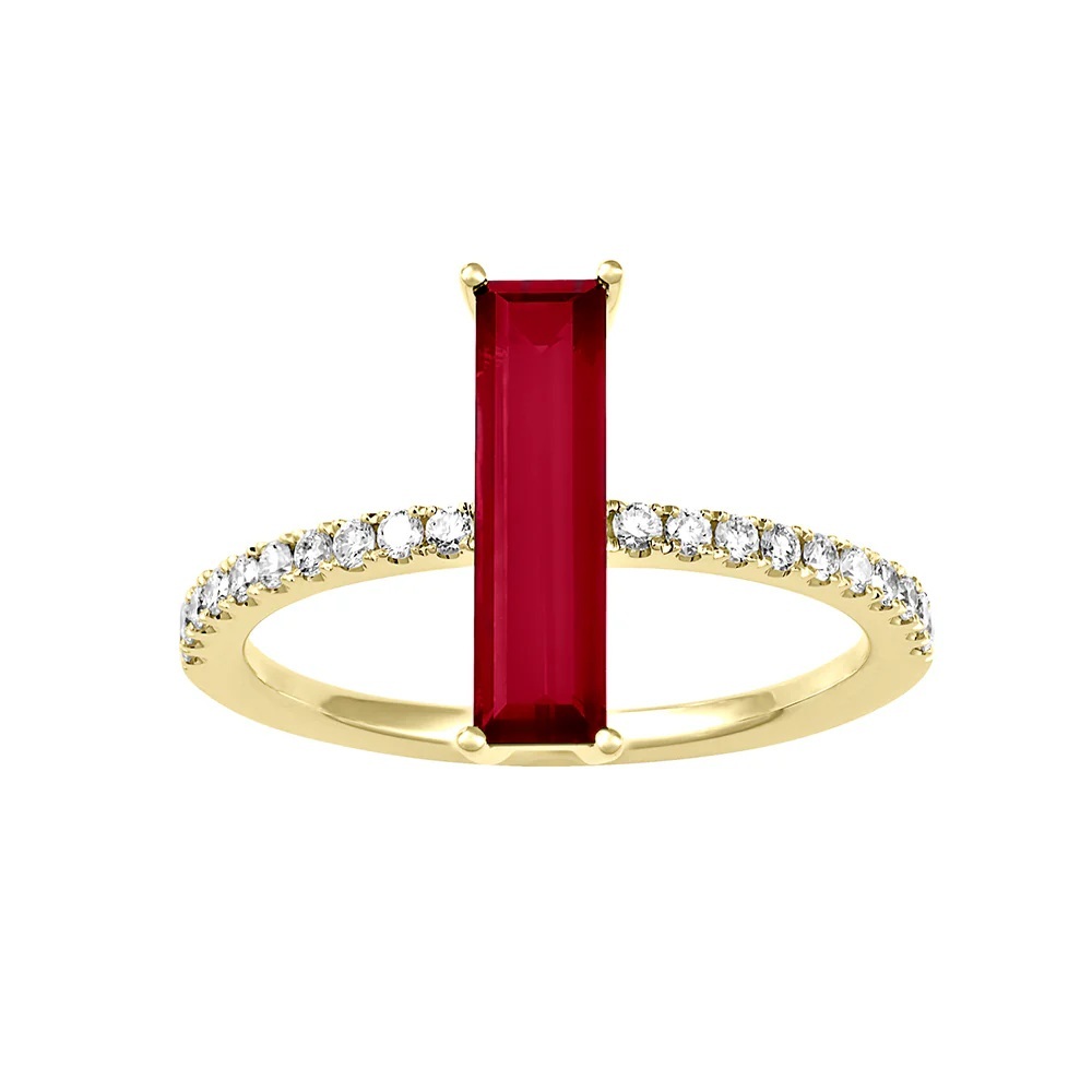 14 Karat Yellow Gold Ring with Chatham Laboratory Grown Ruby and Laboratory Grown Diamonds