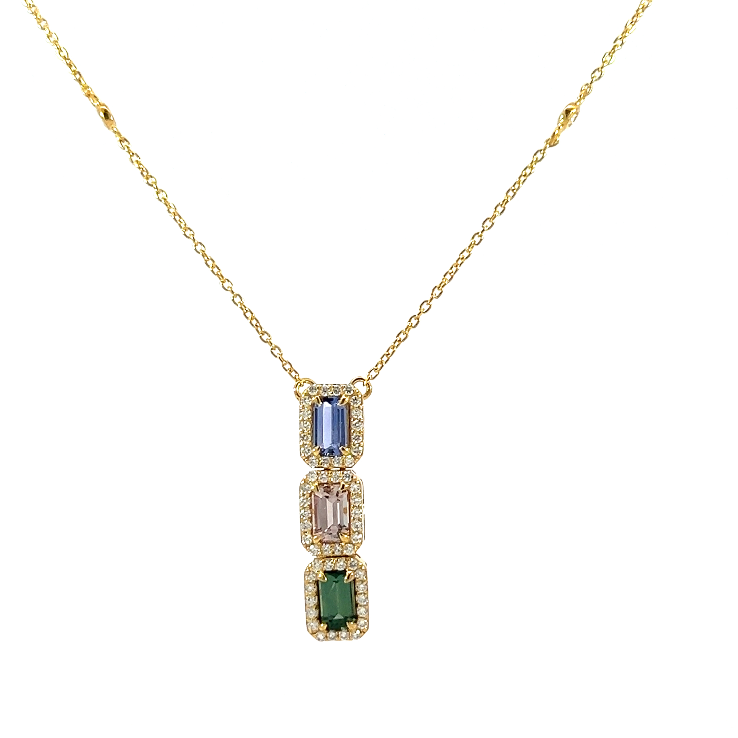 18 Karat Yellow Gold Multi-Color Sapphire and Diamond Pendant