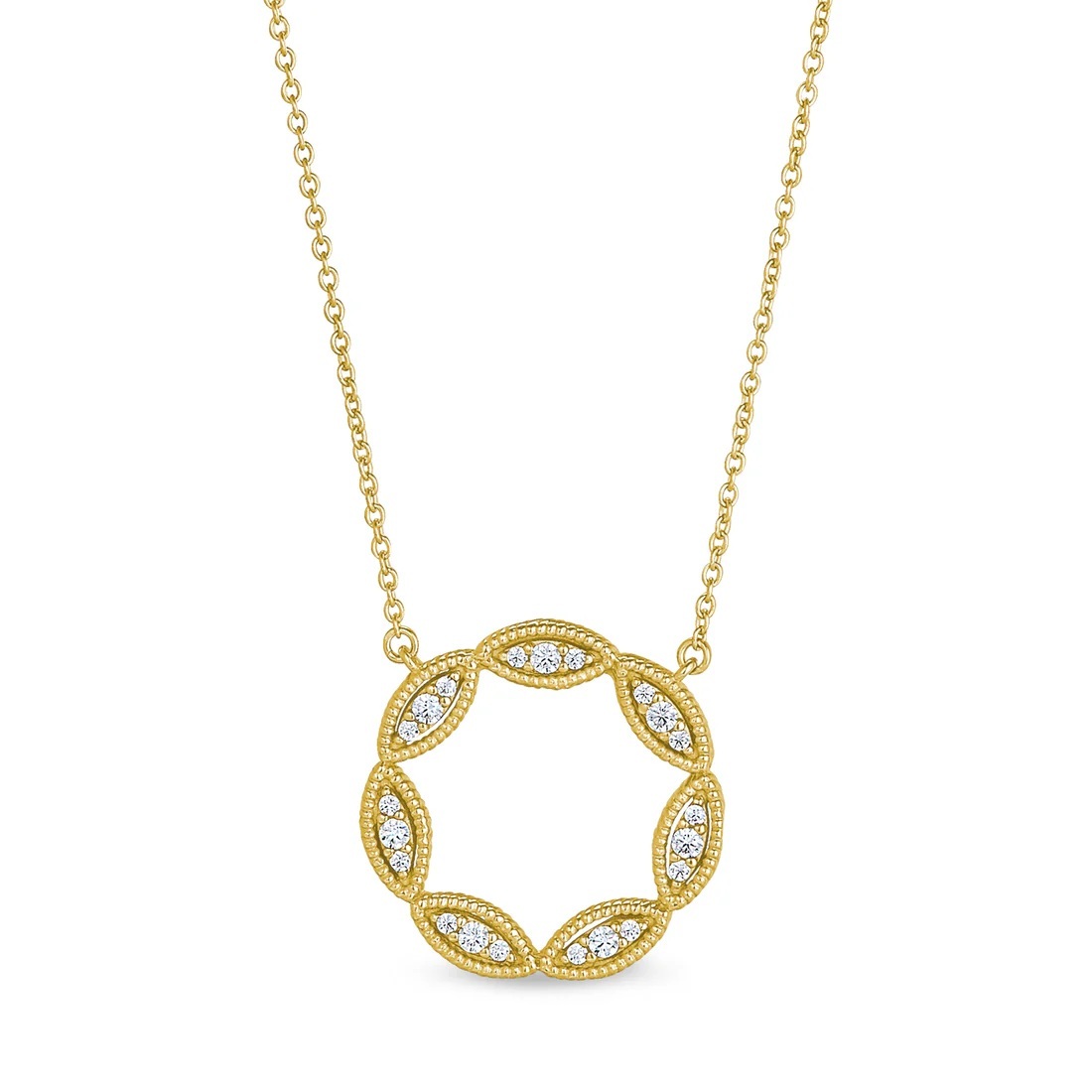Gold Finish Sterling Silver Three Stone Marquis Open Circle Necklace