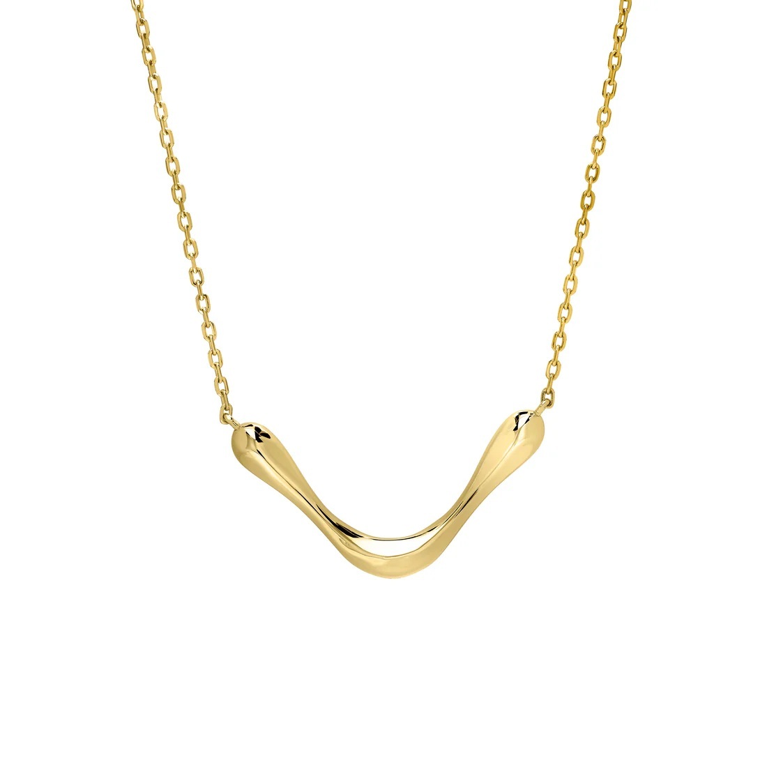 Gold Vermeil Finish Sterling Silver Necklace with Central Wavy V shape on an adjustable cable chain