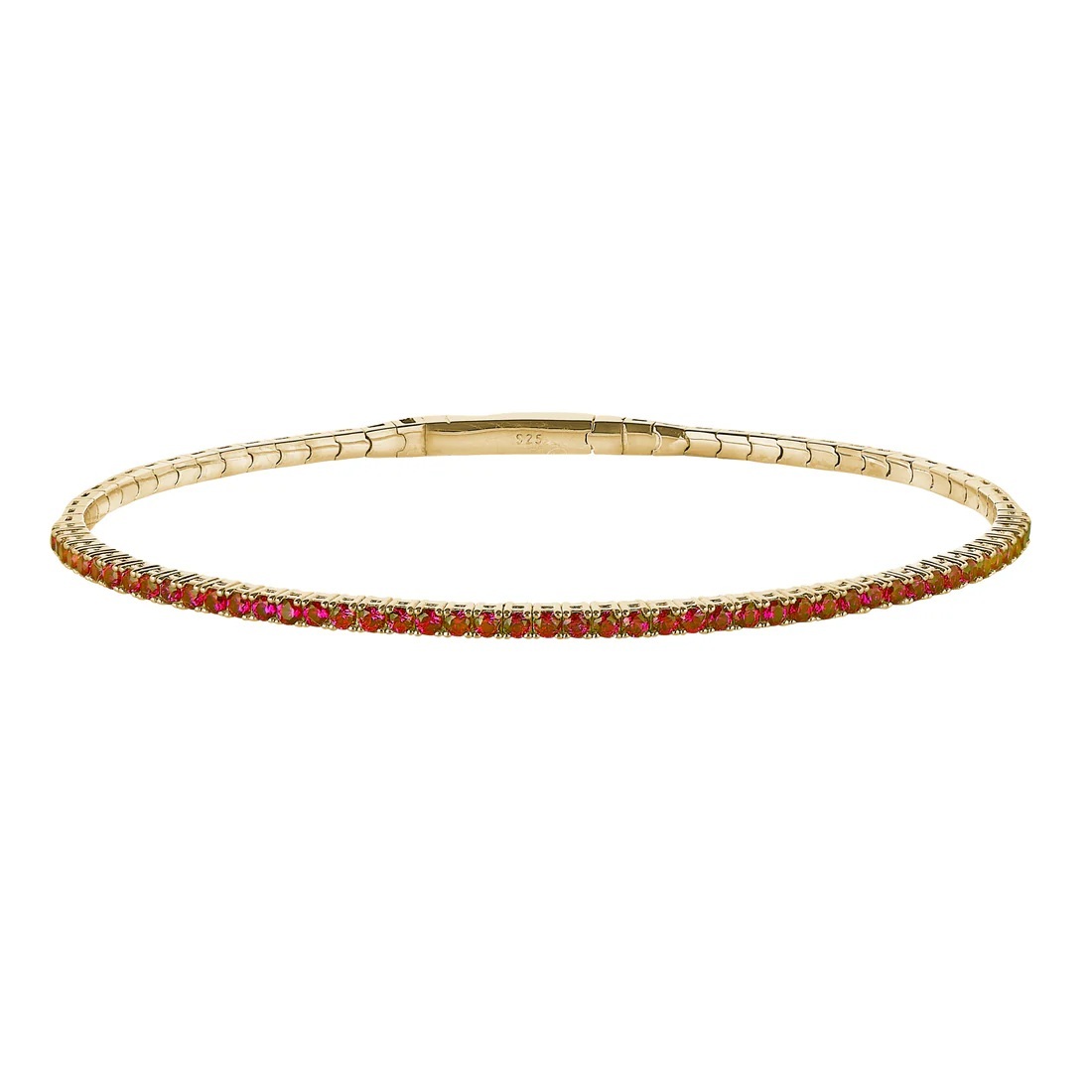 Gold Vermeil Sterling Silver Single Row Flexible Bracelet with Simulated Ruby Birthstones