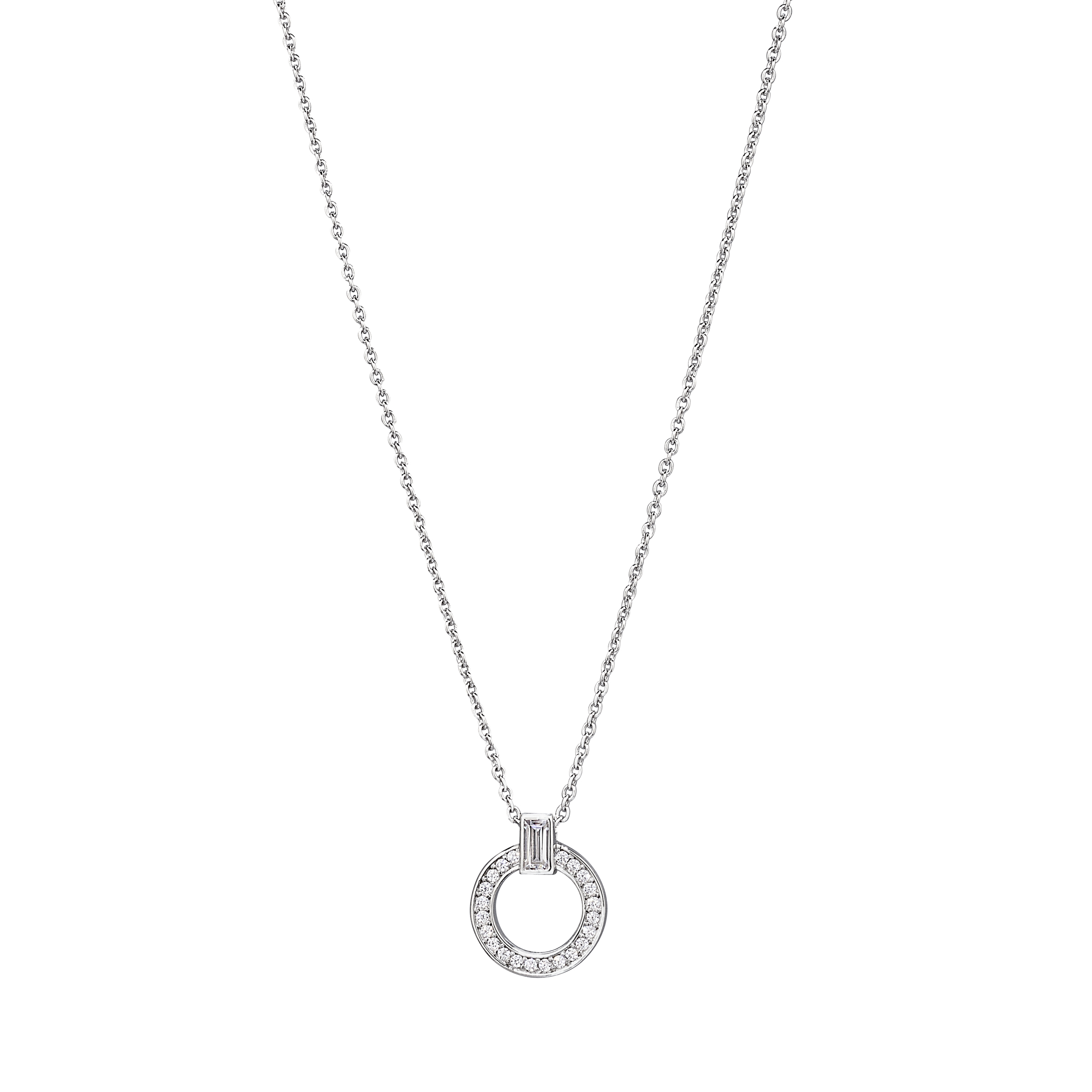 Platinum Finish Sterling Silver Micropave Open Circle Pendants with Simulated Diamonds