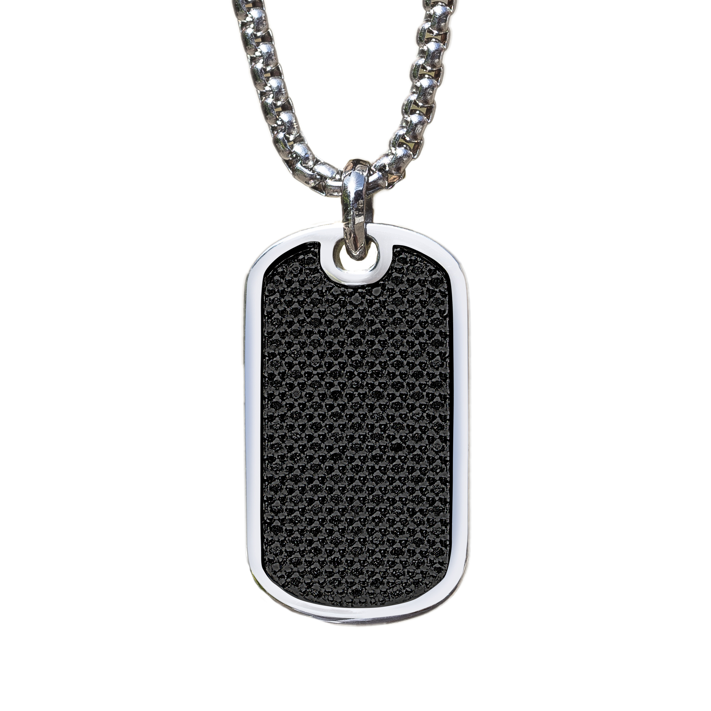 Stainless Steel Simulated Black Diamond Dog Tag On A Gun Metal Finish Chain