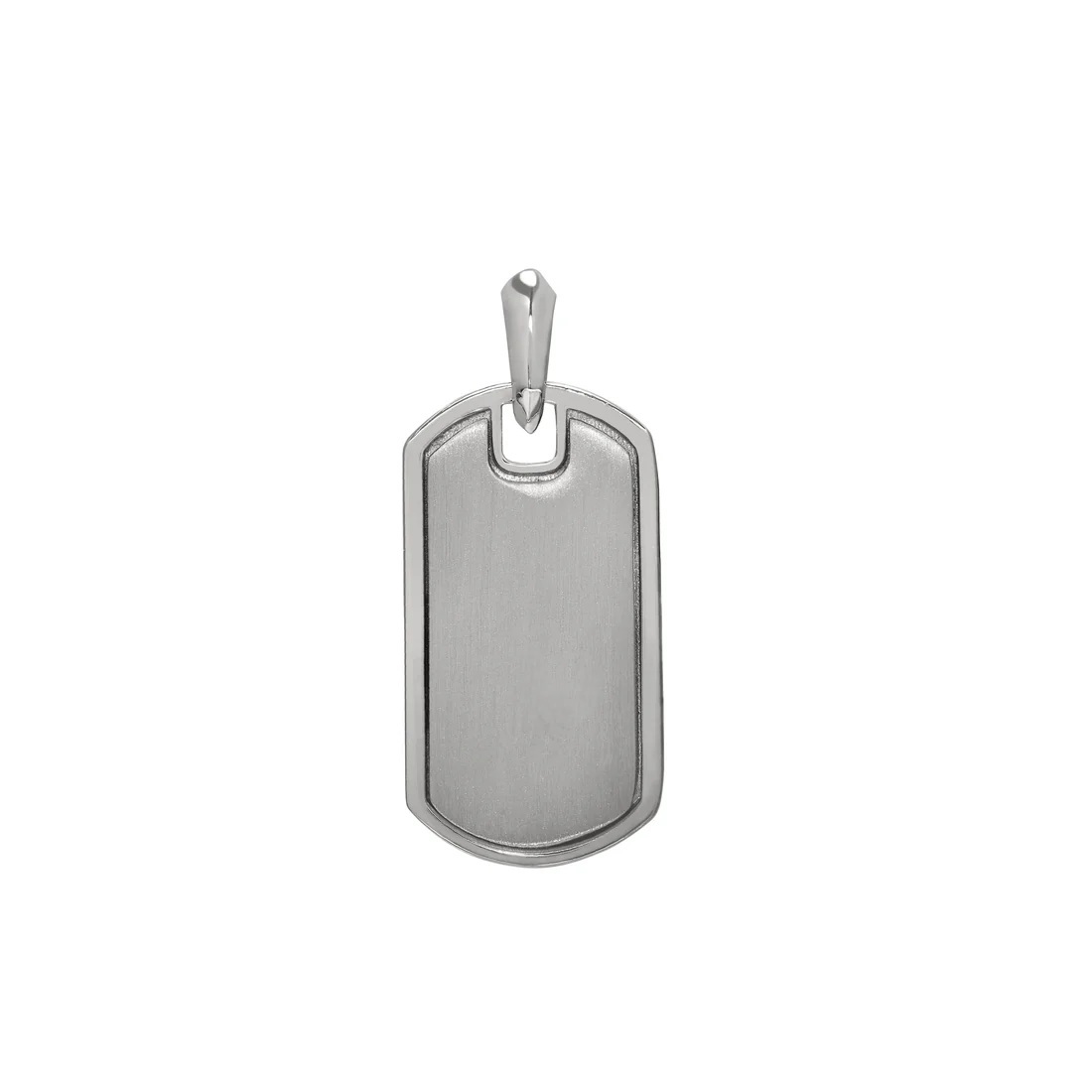 Sterling Silver Dog Tag with Rhodium Finish Polished Frame and Satin Center
