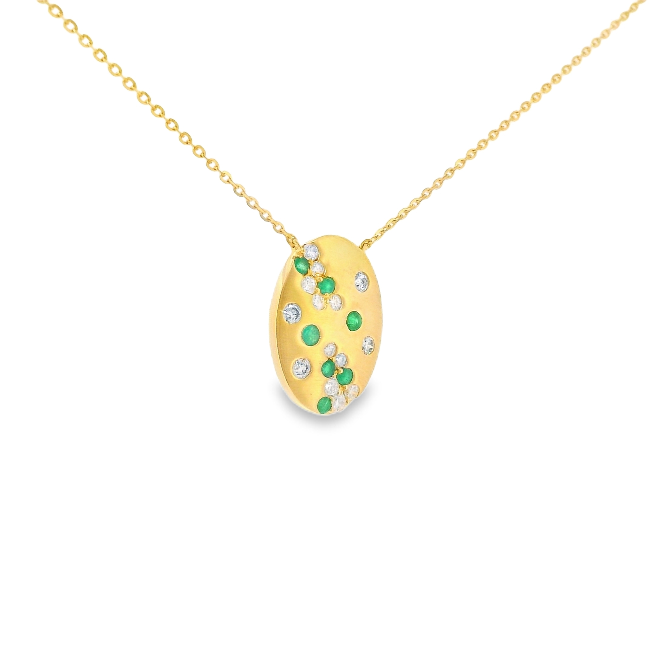 0.20cttw Natural Diamond & 0.10cttw Natural Emerald sprinkle necklace in 14K Yellow Gold with Chain