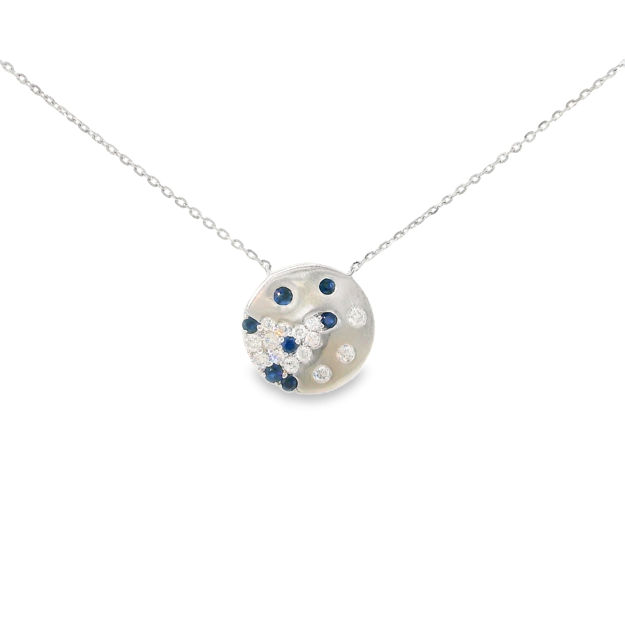 0.20cttw Natural Diamond & 0.15cttw Natural Sapphire sprinkle necklace in 14K White Gold with Chain