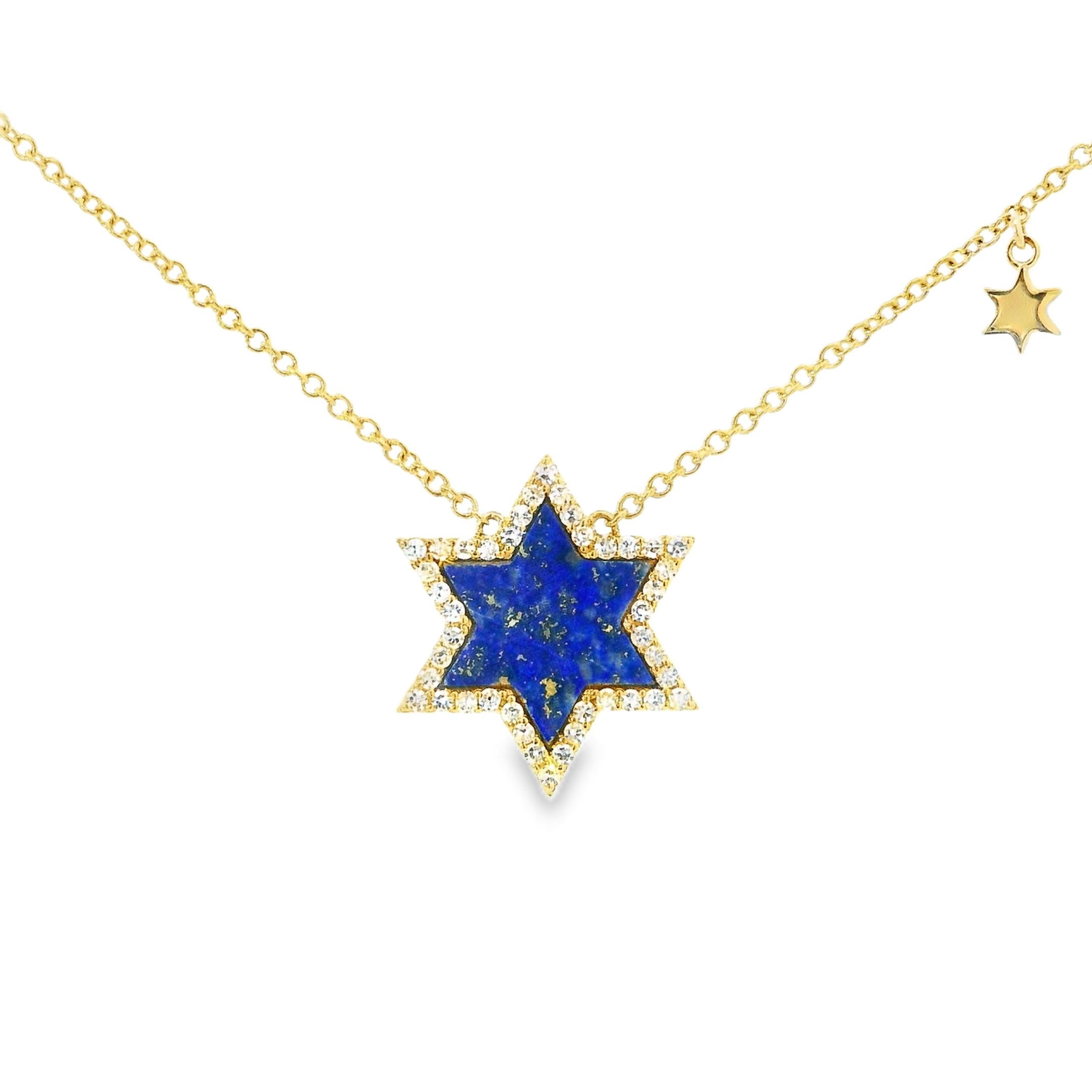 0.24cttw Natural Diamond & Blue Lapis Star of David Necklace in 14K Yellow Gold