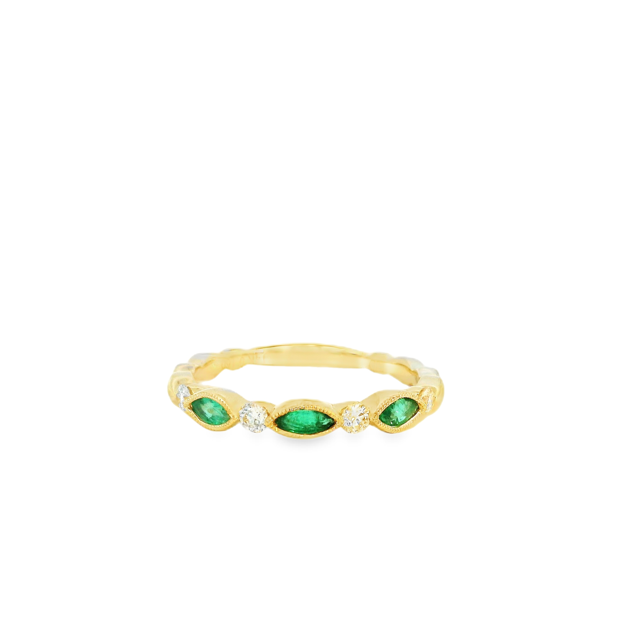 0.25cttw Natural Emerald & 0.16cttw Natural Diamond Band Set in 14K Yellow Gold 