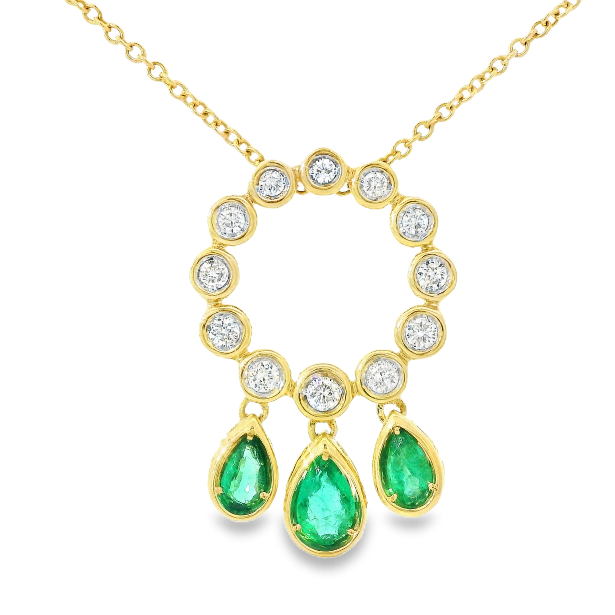 0.30cttw Natural Diamond & 0.77cttw Natural Emerald Pendant in 14K Yellow Gold - Chain Included