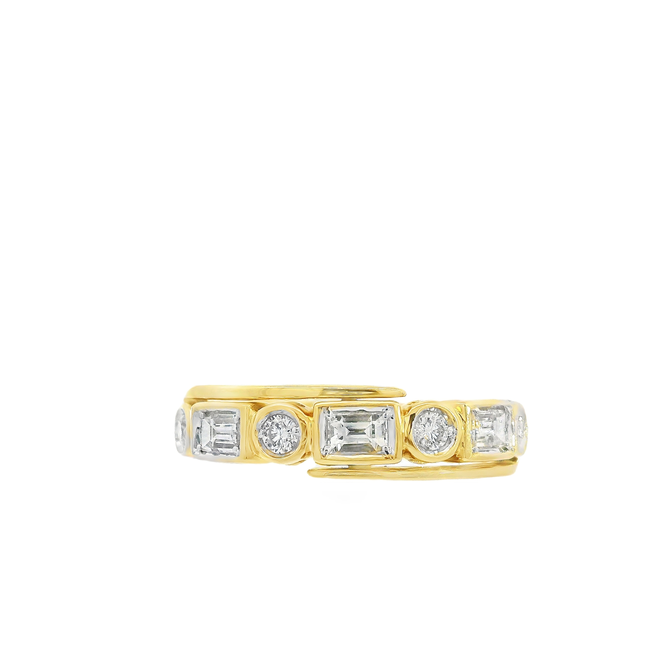 0.49cttw Mixed Shape Natural Diamond Fashion Band in 14K Yellow Gold - Set with Round & Rectangular Baguette Shaped Diamonds