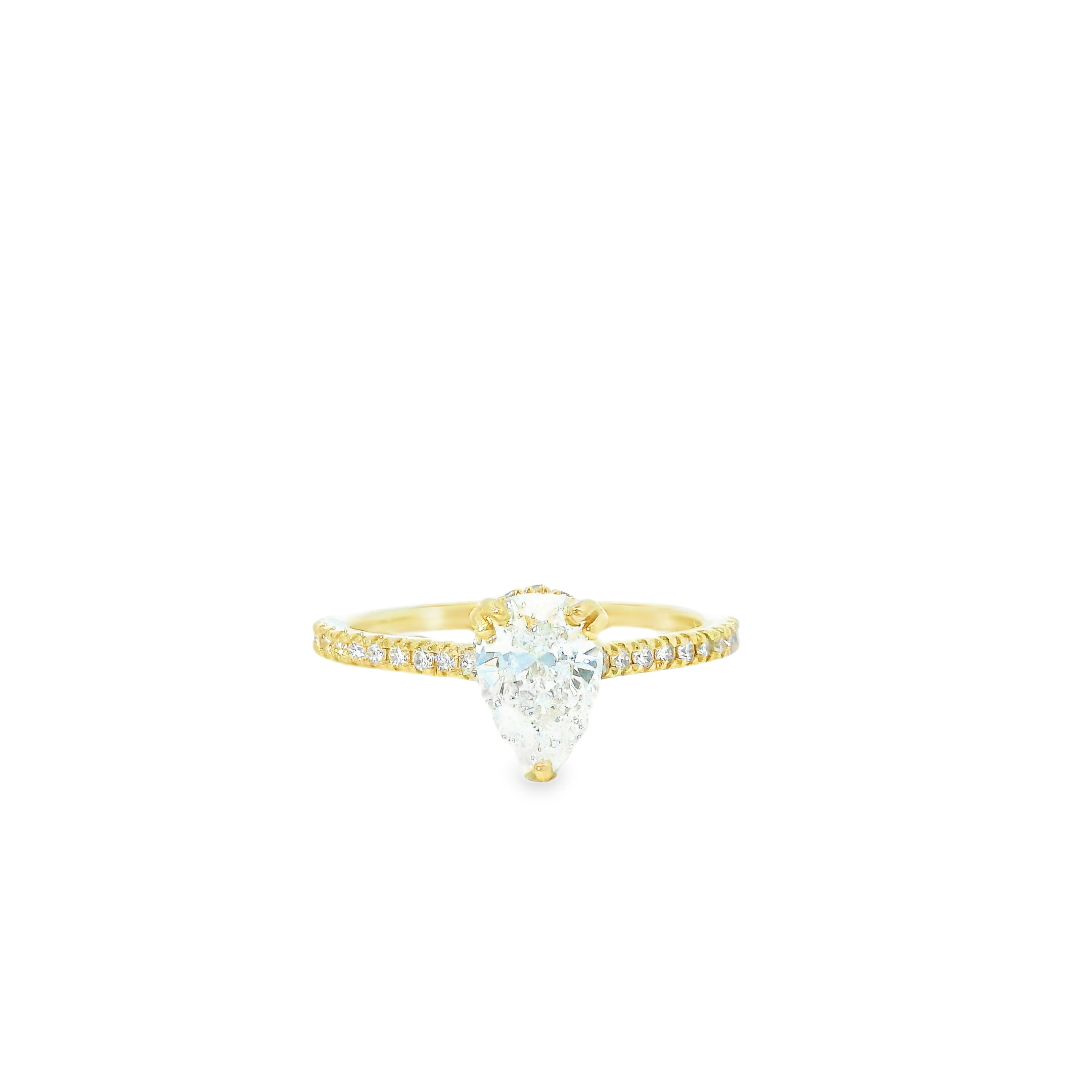 0.93CT F SI1 Pear Shape NATURAL Diamond - GIA Certified - Set in 14K Yellow Gold w/ 1/3cttw Natural Accent Diamonds