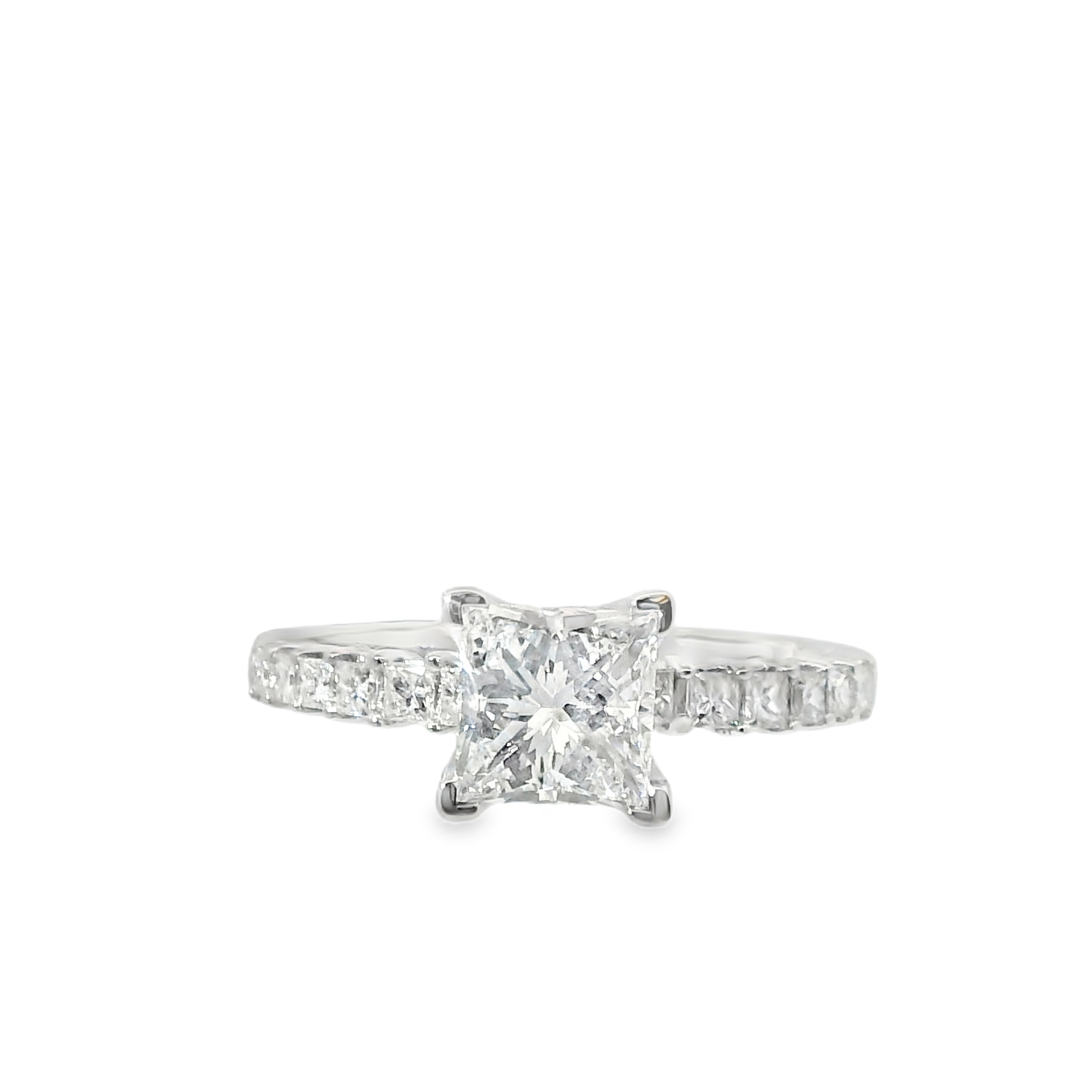 0.99ct G VS1 Leo Princess Cut Natural Diamond IGI Certified Set in 14K White Gold w/ 1/2cttw Accent Stones - Estate 