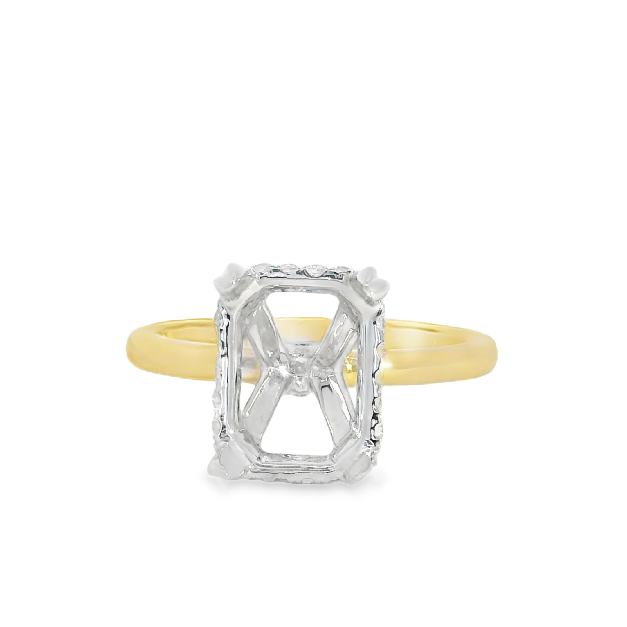 10x8mm Hidden Halo Semi Mount for Radiant Diamonds Set with / 0.10cttw LAB Diamond Hidden Halo 2-Tone 14K Gold 