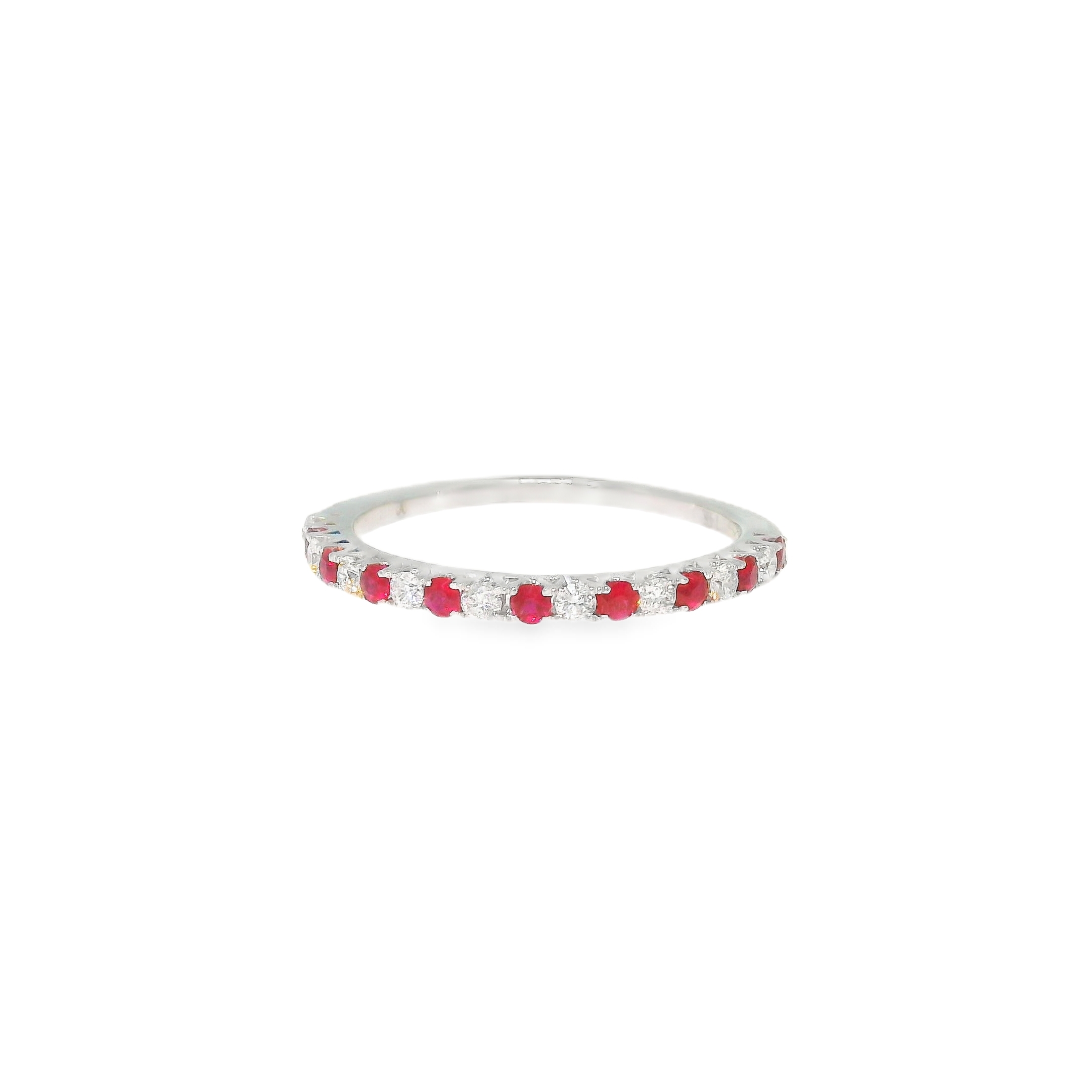 14K White Gold Band with 0.22cttw Natural Rubies and 0.17cttw Natural Diamonds