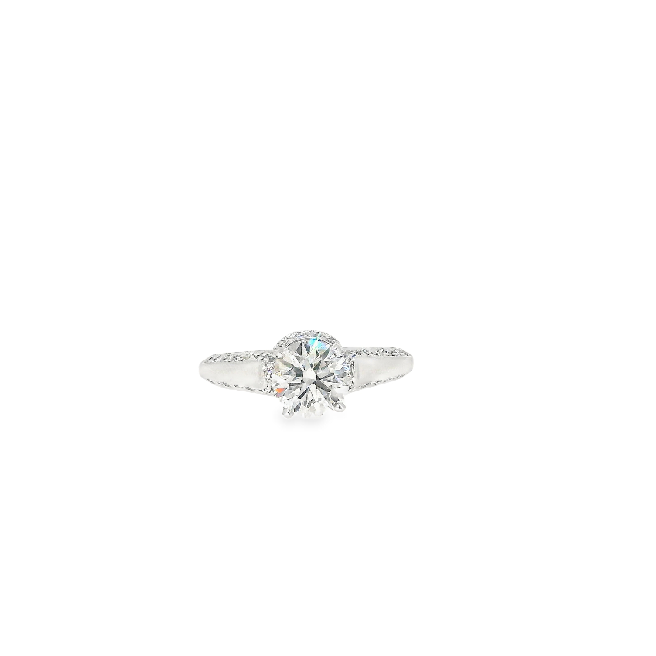 1.09ct D VS2 Round Brilliant Cut LAB Diamond Set in 18K White Gold Verragio Mounting w/ app 1/4cttw Natural Side Diamonds