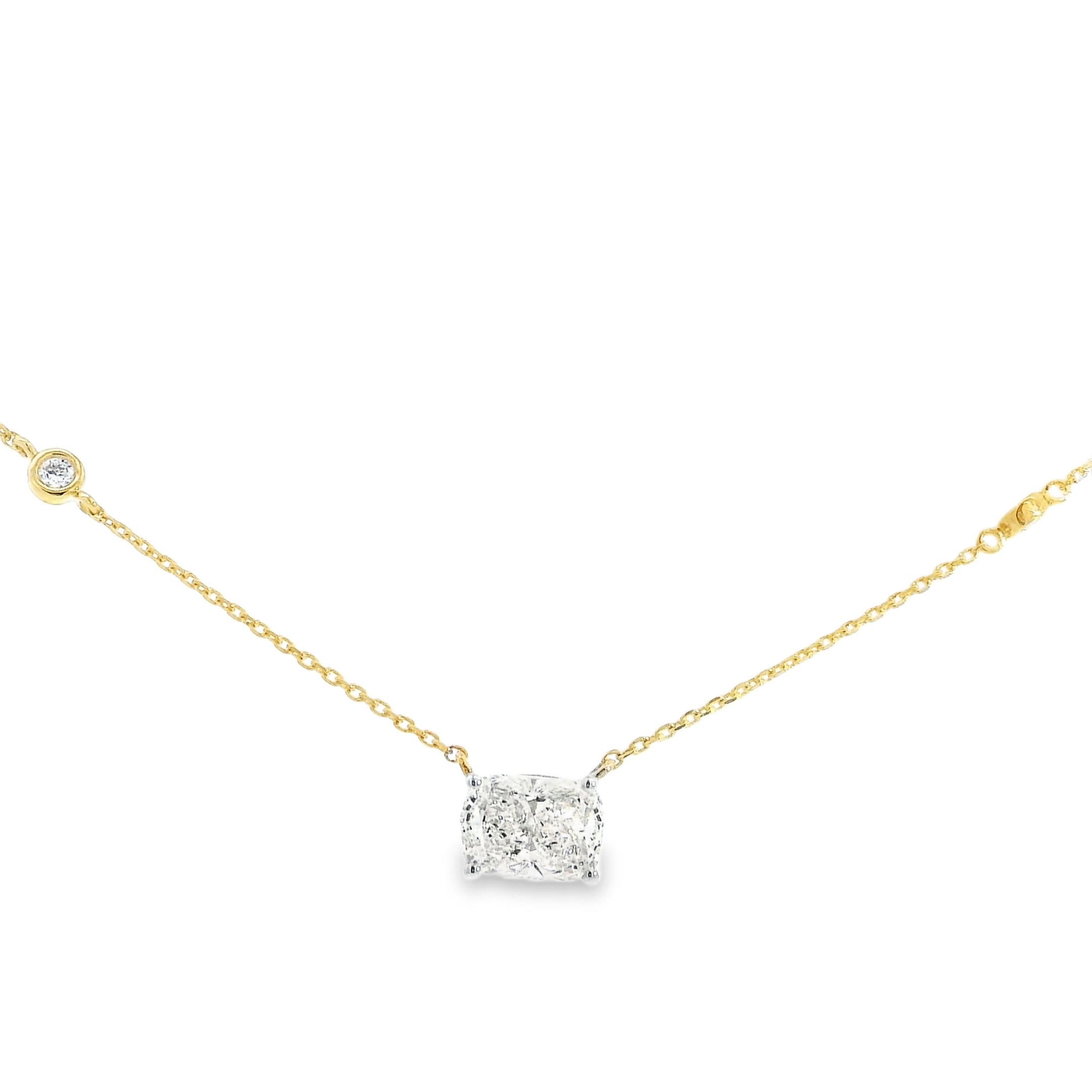 1.10CT G VS2 Cushion Cut LAB Diamond Set in a Diamonds by the Yard Necklace with an additional 0.20cttw Accent Lab Diamonds - 14K Yellow Gold 