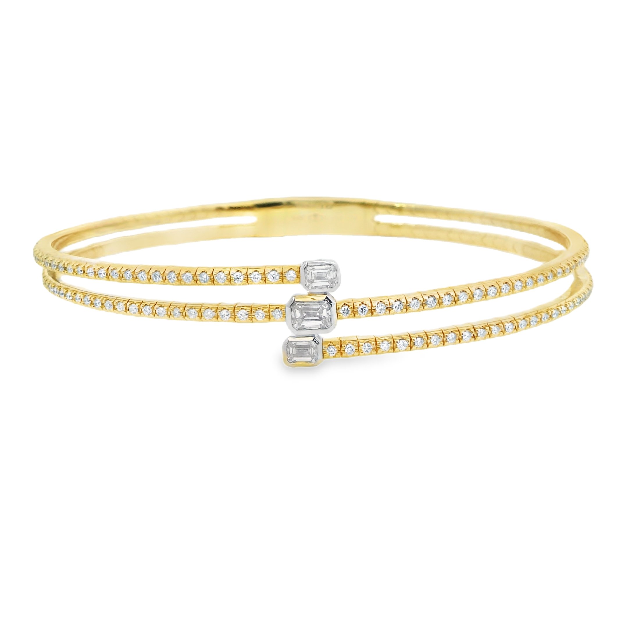 1.10cttw Natural Diamond Multi Strand Flexi-Bangle Bracelet in 14K Yellow Gold 