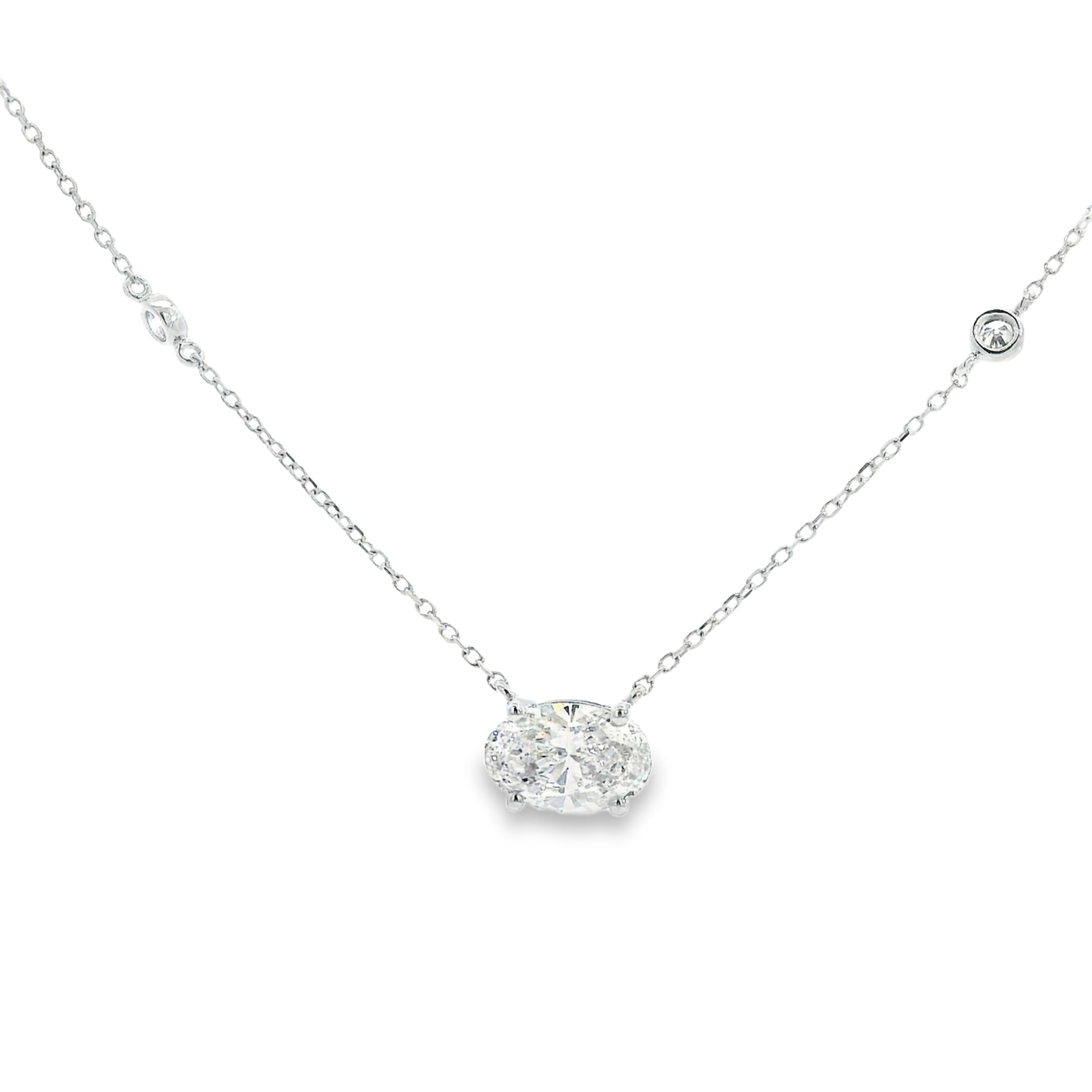 1.19CT G VS2 OVAL LAB Diamond Set in a Diamonds by the Yard Necklace with an additional 0.21cttw Accent Lab Diamonds - 14K White Gold 
