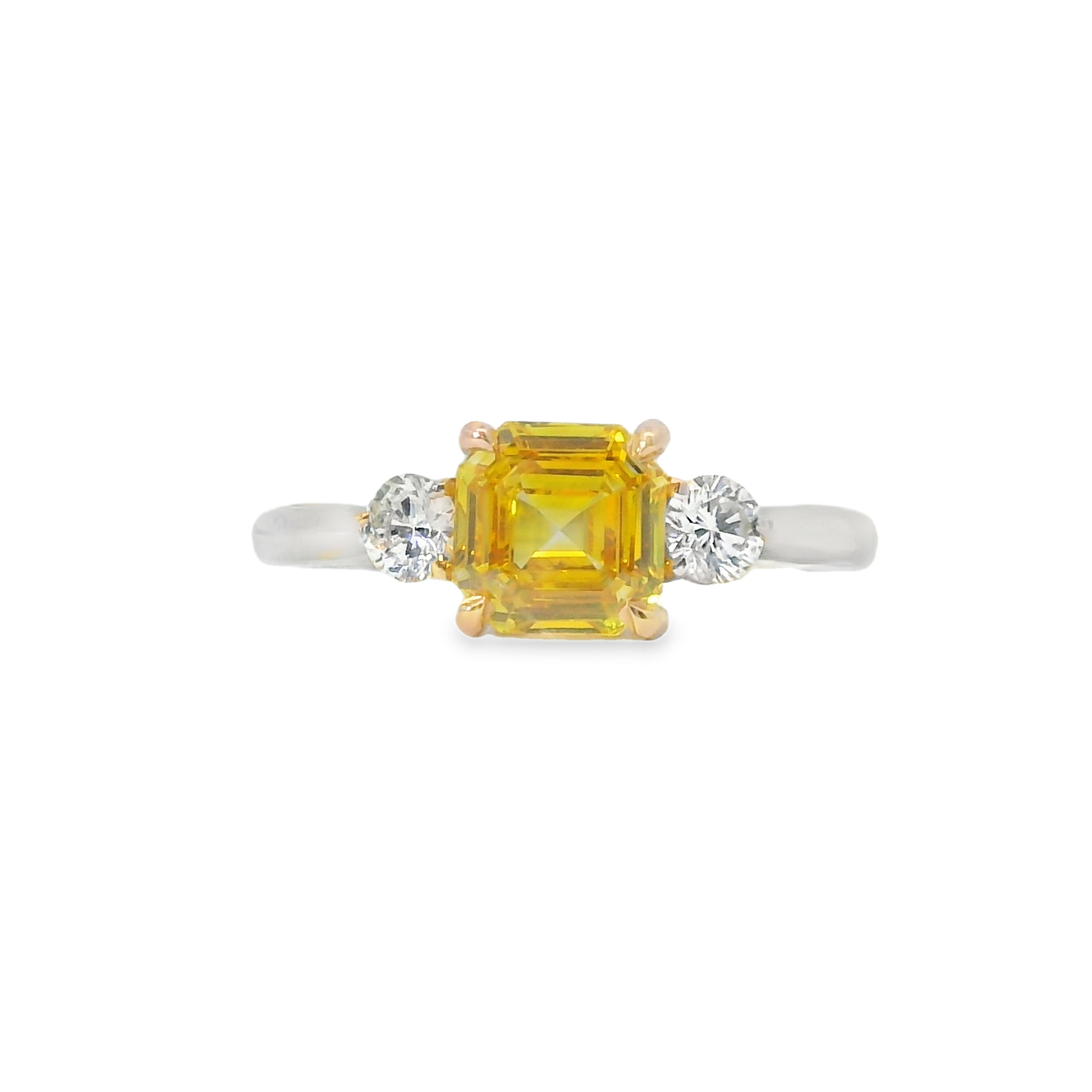 1.26CT Assher Cut VS2 Fancy Intense Orangey Yellow LAB Diamond EGL Certified Set in 2-Tone 14K w/ 1/4cttw Natural Accent Diamonds 