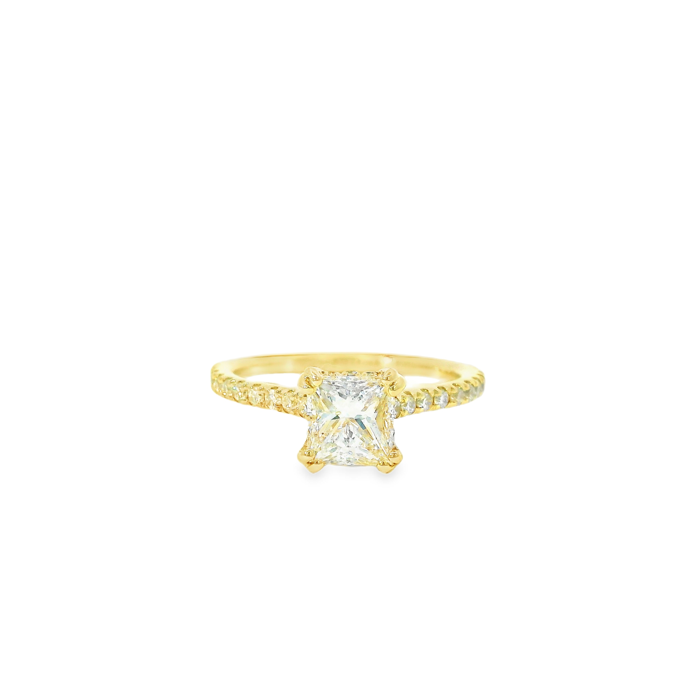 1.27CT F I1 Princess Cut NATURAL Diamond GIA Certified Set in 14K Yellow Gold w/ 3/8cttw Natural Accent Diamonds